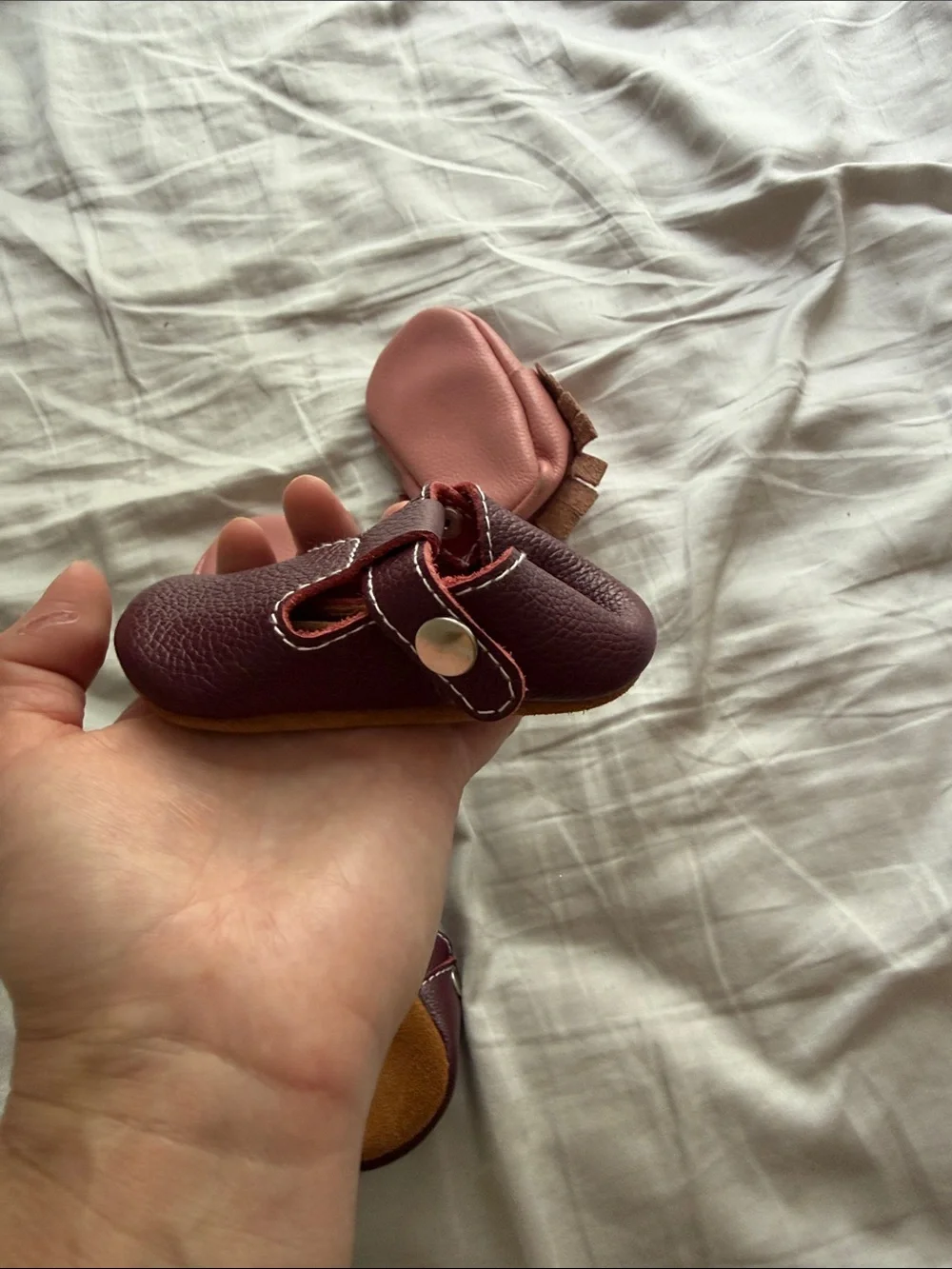 Kids Soft Leather Moccasin & Mary Jane Shoe Set - Pink and Wine